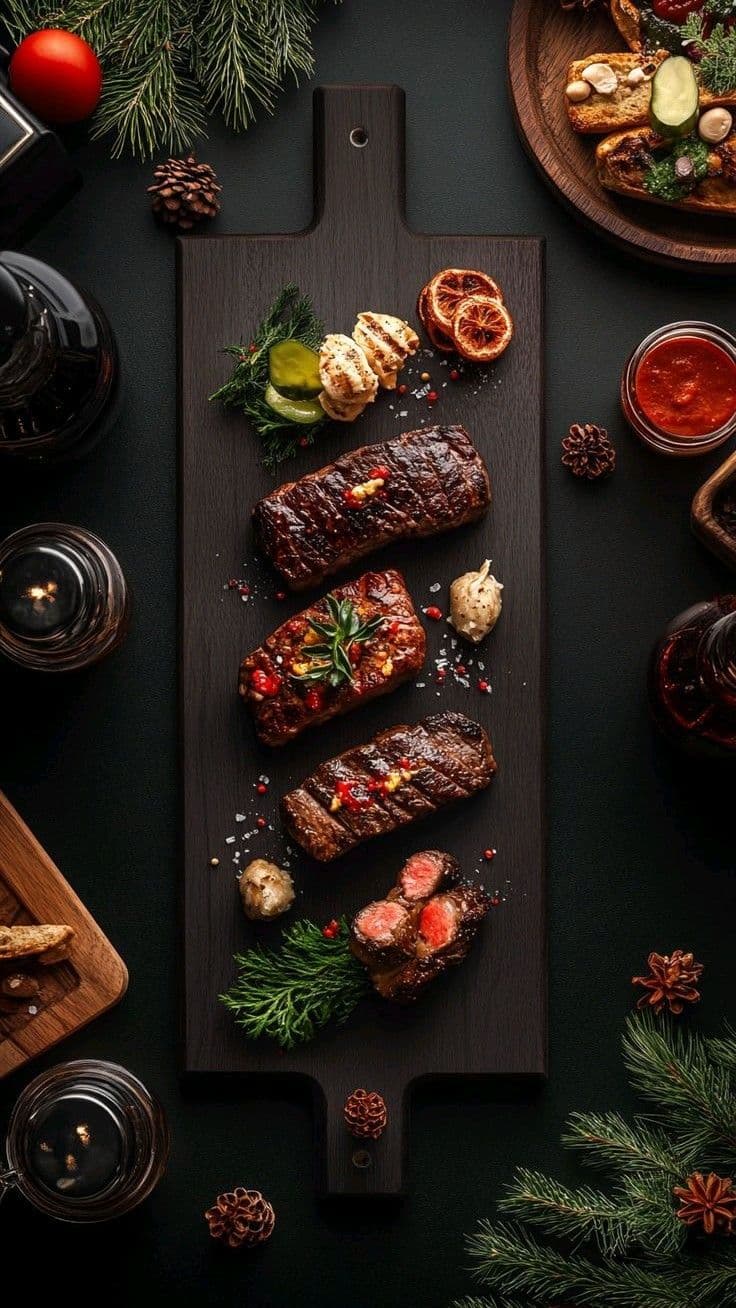 A sharing board of grilled meats and garnishes