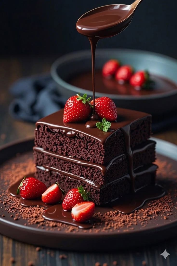 Layered chocolate cake finished with berries