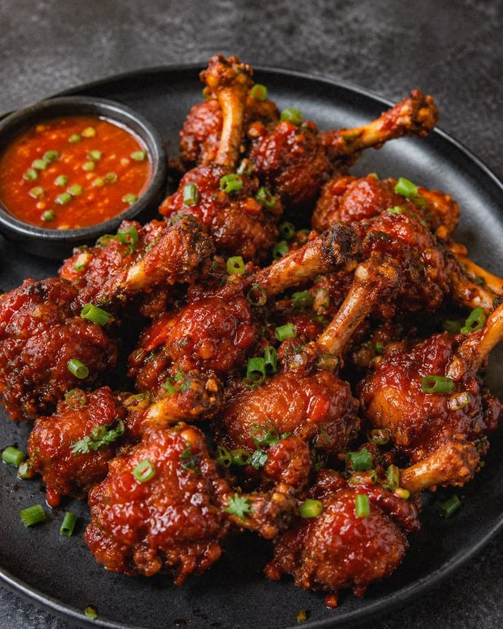 Chicken lollipops glazed and plated