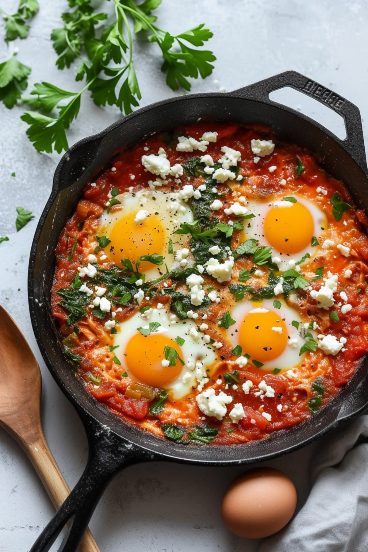 Shakshuka baked in a cast-iron skillet
